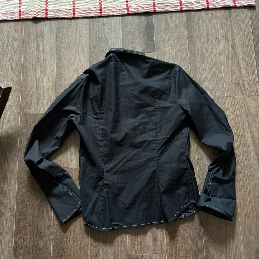 Black Ruffled Front Button-Up Shirt - Picture 3 of 7